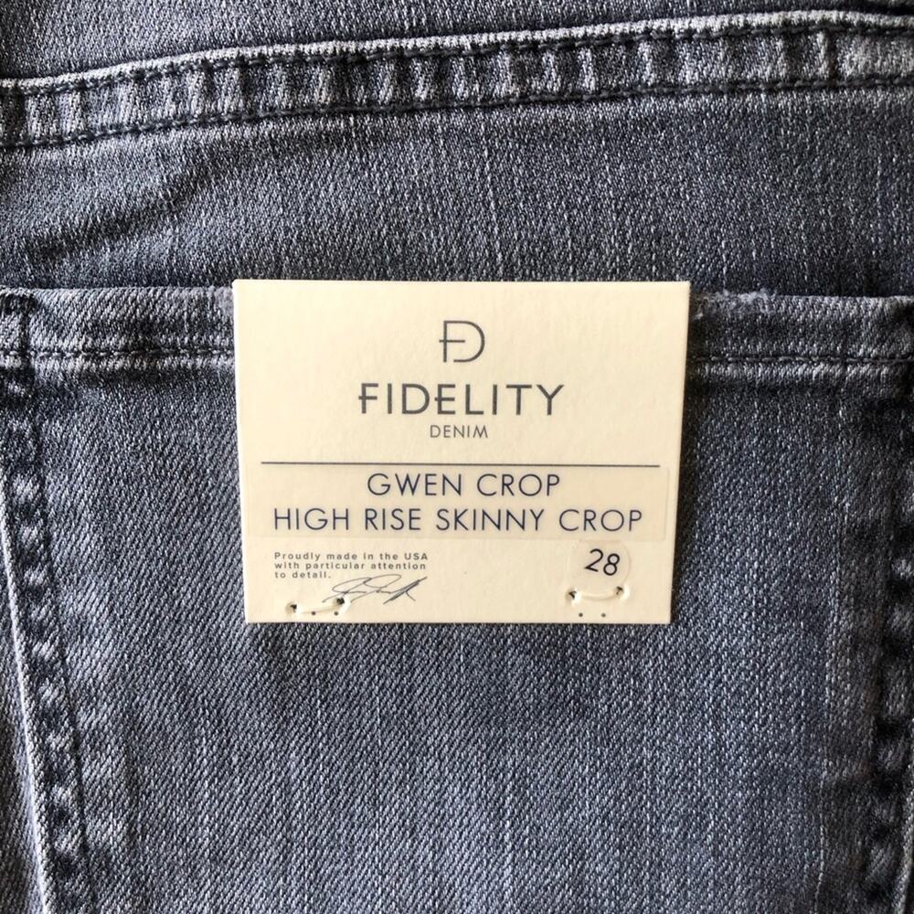 Fidelity Gwen High Rise Skinny Crop Jeans Raw Edge Hem Castle Gray Wash 28 NWT - Picture 13 of 13